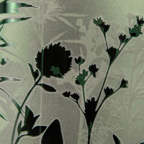 Artículo Farol grande de cristal decorativo con motivo prado blanco y verde Al. 24 cm