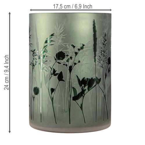 Artículo Farol grande de cristal decorativo con motivo prado blanco y verde Al. 24 cm