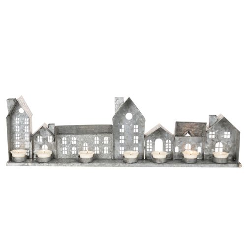 Hilera decorativa de casas con portavelas, decoración de Adviento, 68 cm | Floristik24.es
