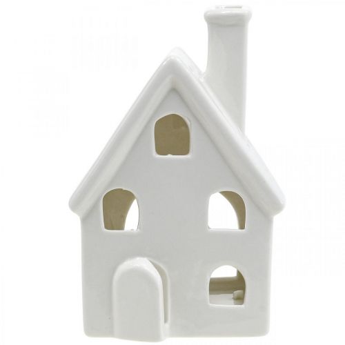 Artículo Casa de faroles Casa de luz de cerámica Adviento blanco H14cm 2 piezas