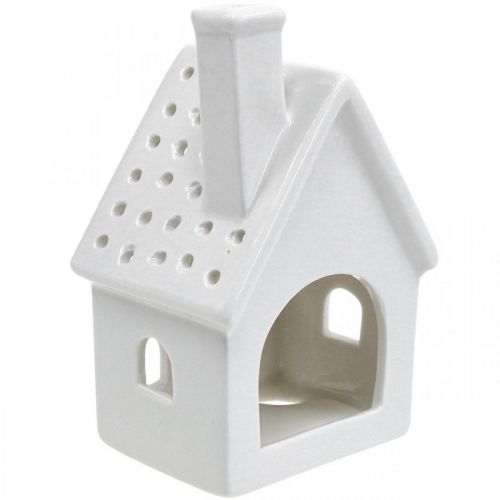 Artículo Casa de faroles Casa de luz de cerámica Adviento blanco H14cm 2 piezas