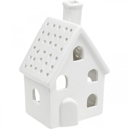 Artículo Casa de faroles Casa de luz de cerámica Adviento blanco H14cm 2 piezas