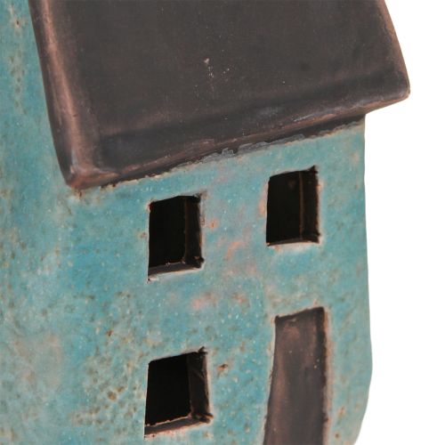 Artículo Casa de faroles casa de cerámica azul marrón Al. 15,5/17,5 cm 2 piezas