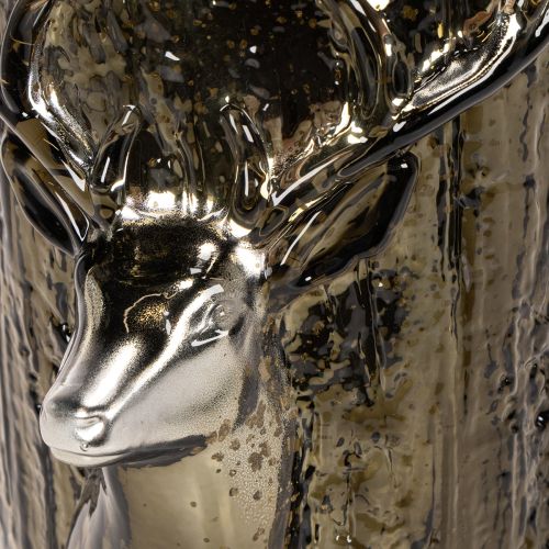 Portavelas de cristal con relieves de cabeza de ciervo y árbol, decoración invernal, 26 cm. | Floristik24.es