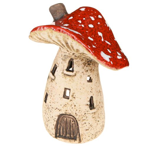 Artículo Farol de cerámica con forma de hongo, decoración otoñal, altura 12,5/14 cm, 2 unidades