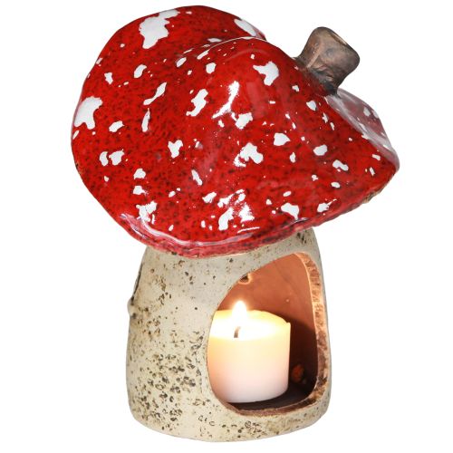 Artículo Farol de cerámica con forma de hongo, decoración otoñal, altura 12,5/14 cm, 2 unidades