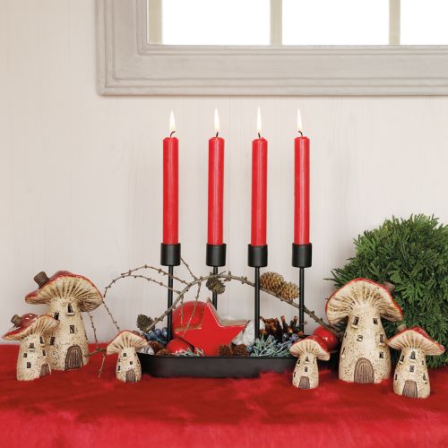 Farol de cerámica con forma de hongo, decoración otoñal, altura 12,5/14 cm, 2 unidades