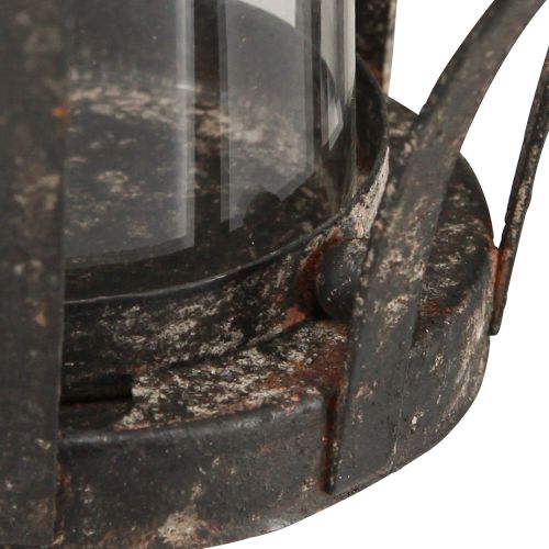 Artículo Farol Corona Marrón Óxido Con Vela Vidrio Ø14cm H18cm