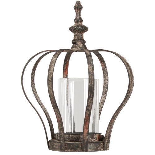 Artículo Farol Corona Marrón Óxido Con Vela Vidrio Ø14cm H18cm