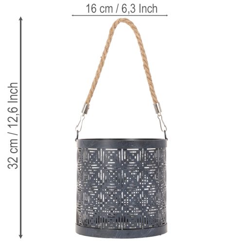 Portavelas metálico, farol decorativo con asa, color antracita, Ø16 cm, 2 unidades. | Floristik24.es