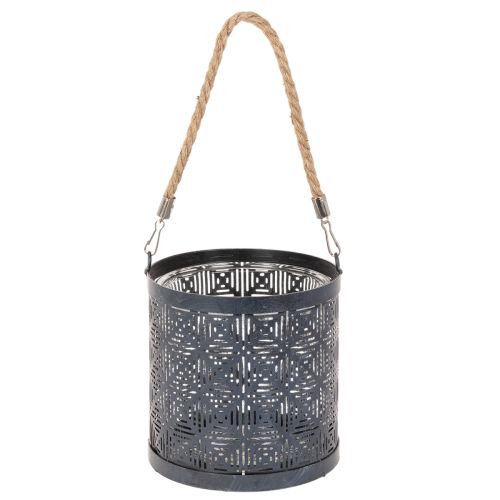 Portavelas metálico, farol decorativo con asa, color antracita, Ø16 cm, 2 unidades. | Floristik24.es