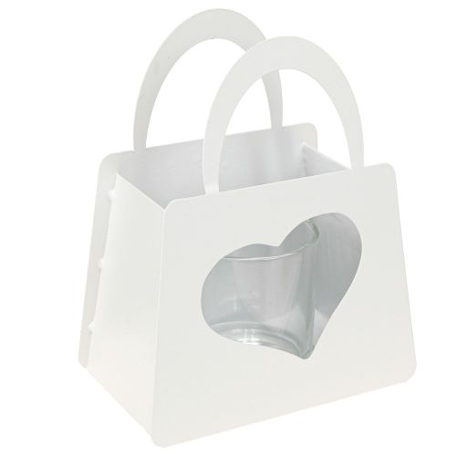 Floristik24 Bolsa decorativa de metal farol con corazón blanco Al. 18 cm 2 piezas