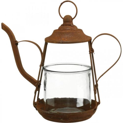 Floristik24 Farol metal vidrio tetera pátina decoración Ø15cm H26cm