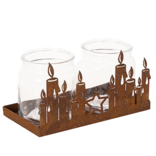Farol de metal con inserto de cristal, acabado en metal oxidado, portavelas decorativo, 21,5 cm comprar | Floristik24.es