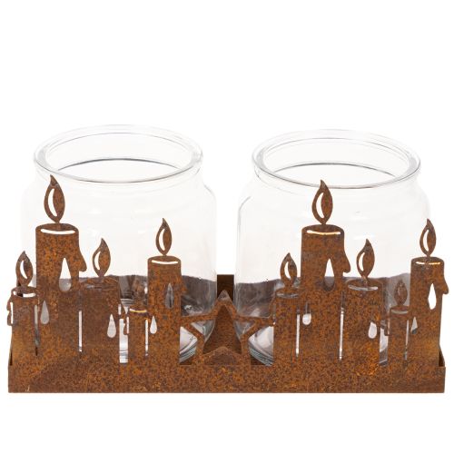 Farol de metal con inserto de cristal, acabado en metal oxidado, portavelas decorativo, 21,5 cm | Floristik24.es