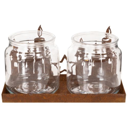 Farol de metal con inserto de cristal, acabado en metal oxidado, portavelas decorativo, 21,5 cm | Floristik24.es