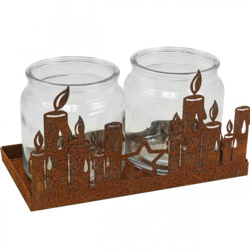 Floristik24 Farol metal vidrio inserto pátina velas decorativas 21,5cm