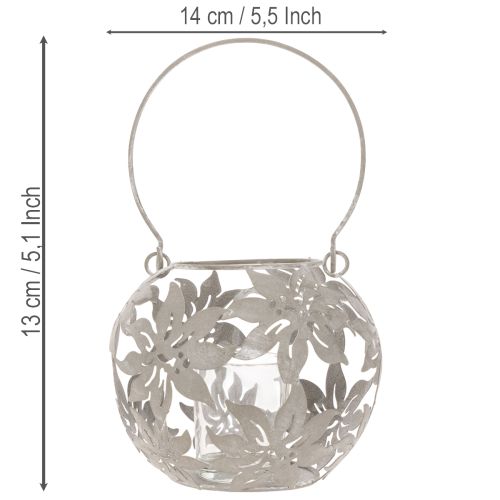 Farol colgante decorativo de metal Windlight, color gris, Ø14cm H13cm | Floristik24.es