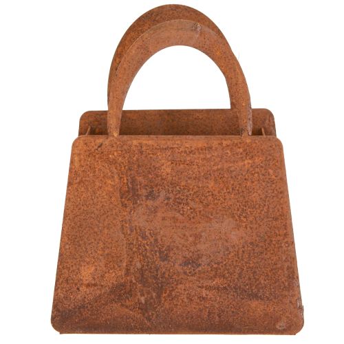 Artículo Farol bolsa de metal color óxido con inserto de cristal H15cm 2 piezas