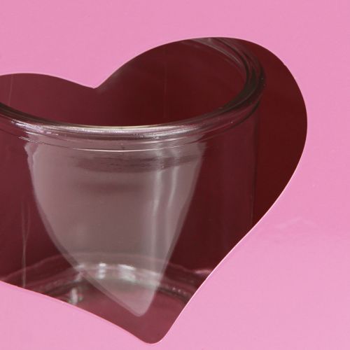 Artículo Bolso de metal con linterna y inserto de cristal en forma de corazón rosa H26cm