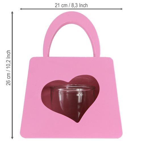 Artículo Bolso de metal con linterna y inserto de cristal en forma de corazón rosa H26cm