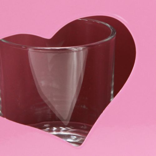 Artículo Farol de metal con inserto de cristal, bolsa rosa, 18 cm de alto, 2 unidades
