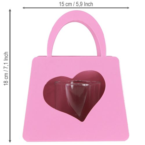 Artículo Farol de metal con inserto de cristal, bolsa rosa, 18 cm de alto, 2 unidades