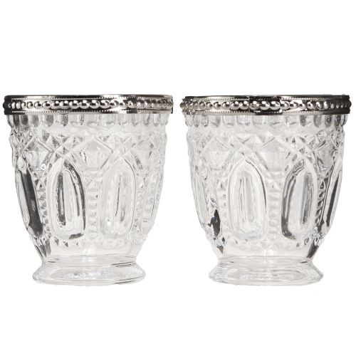 Artículo Lámpara de viento de vidrio retro con borde de metal transparente Ø7cm H8cm 6 piezas