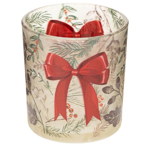 Portavelas de cristal con ramas navideñas y cinta roja, 8 cm, 2 unidades comprar | Floristik24.es