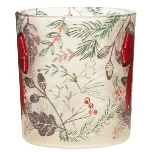 Portavelas de cristal con ramas navideñas y cinta roja, 8 cm, 2 unidades | Floristik24.es