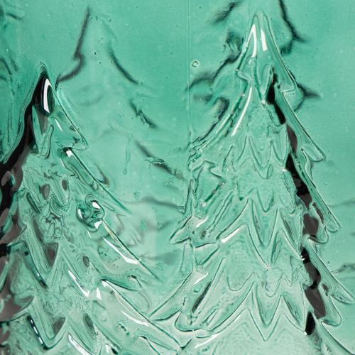 Portavelas de cristal con abetos en relieve, decoración navideña, 16 cm. | Floristik24.es