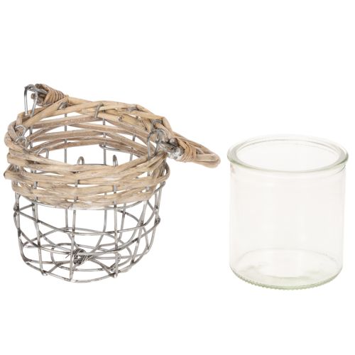 Portavelas de cristal, metal, mimbre, Ø10,5 cm, 3 unidades | Floristik24.es