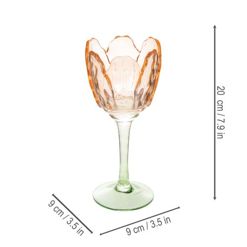Artículo Portavelas de cristal con forma de tulipán, estilo vintage, decoración romántica para el hogar, 20 cm