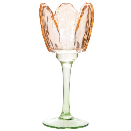 Artículo Portavelas de cristal con forma de tulipán, estilo vintage, decoración romántica para el hogar, 20 cm