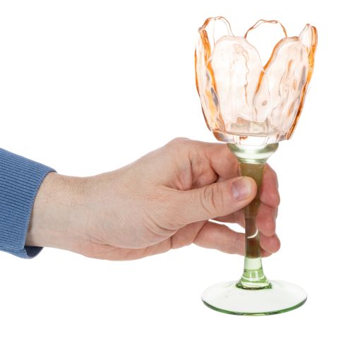 Artículo Portavelas de cristal con forma de tulipán, estilo vintage, decoración romántica para el hogar, 20 cm