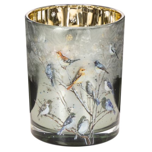 Portavelas con pájaros, diseño invernal, acabado brillante, 12 cm. comprar | Floristik24.es