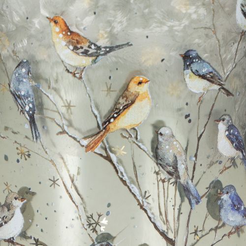 Portavelas con pájaros, diseño invernal, acabado brillante, 12 cm. | Floristik24.es