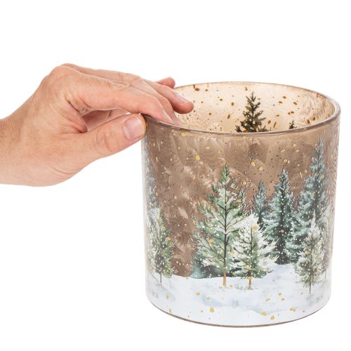 Portavelas de cristal con diseño de bosque de abetos, decoración de invierno, 15 cm. | Floristik24.es