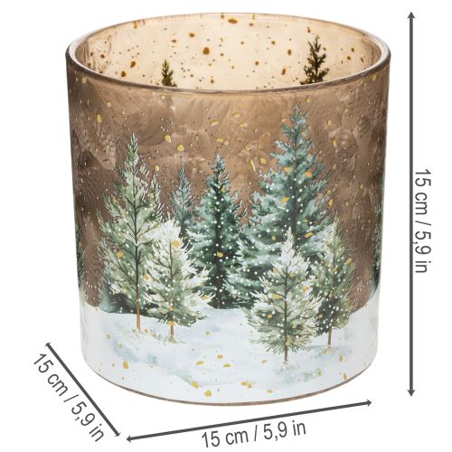 Portavelas de cristal con diseño de bosque de abetos, decoración de invierno, 15 cm. | Floristik24.es