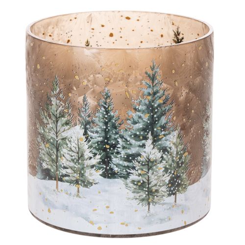 Portavelas de cristal con diseño de bosque invernal nevado, decoración navideña, 20 cm. comprar | Floristik24.es