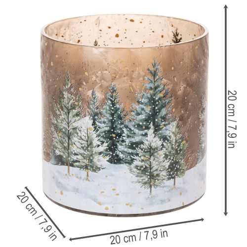 Portavelas de cristal con diseño de bosque invernal nevado, decoración navideña, 20 cm. | Floristik24.es