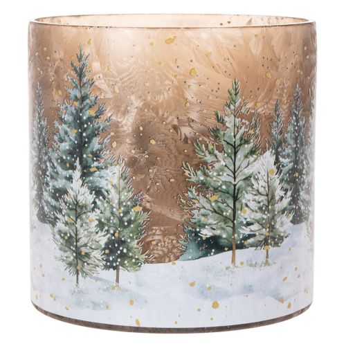Portavelas de cristal con diseño de bosque invernal nevado, decoración navideña, 20 cm. | Floristik24.es
