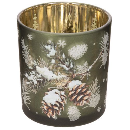 Portavelas de cristal con rama de abeto invernal, 8 cm, 2 unidades comprar | Floristik24.es