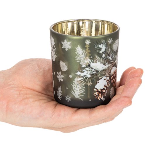 Portavelas de cristal con rama de abeto invernal, 8 cm, 2 unidades | Floristik24.es