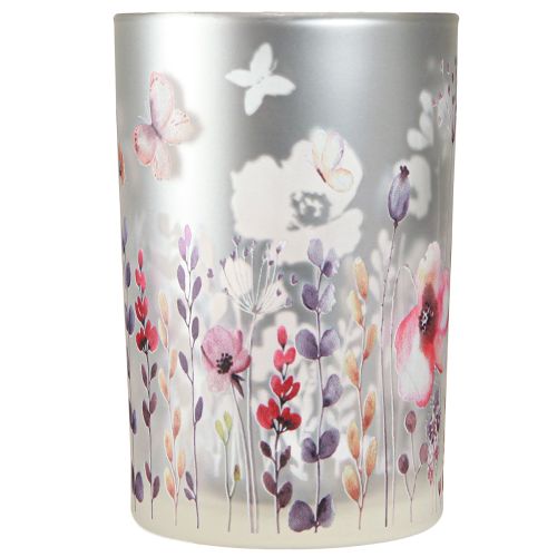 Artículo Farol de cristal amapola mariposa color plata Al. 18 cm