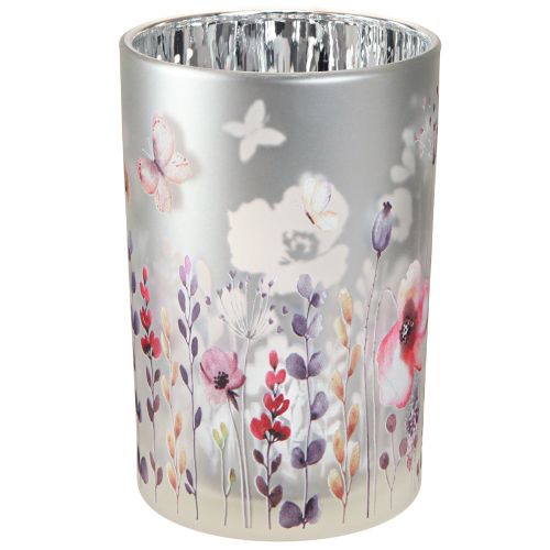 Artículo Farol de cristal amapola mariposa color plata Al. 18 cm