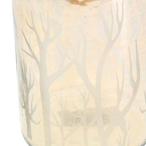 Linterna de cristal Deco Trees Brown Tealight Glass Ø9.5cm H13.5cm