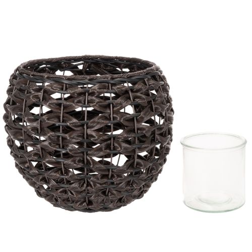 Portavelas tejido, negro y marrón, decoración de verano, Ø31cm H25cm | Floristik24.es