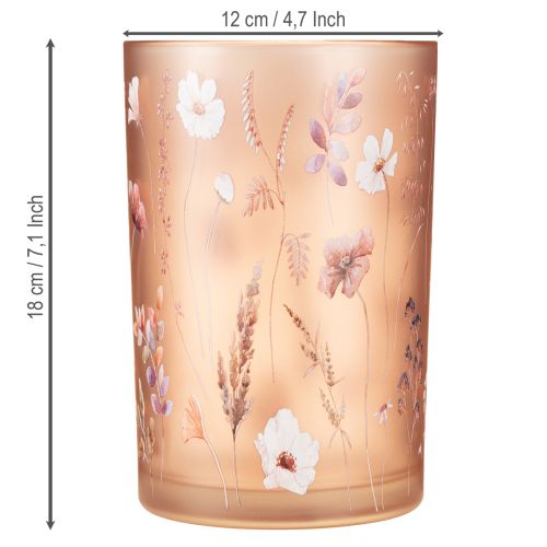Artículo Portavelas de cristal con motivo floral para momentos acogedores en el hogar, 18 cm