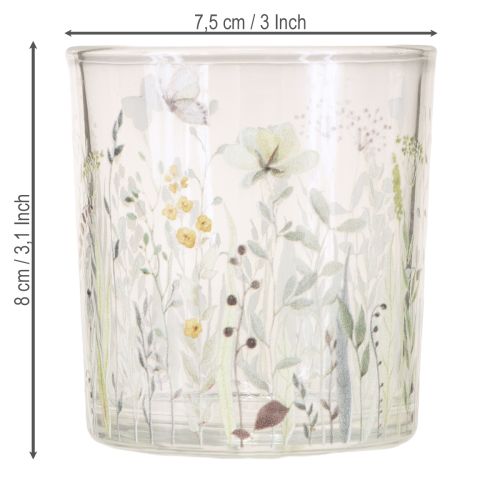 Artículo Portavelas de cristal con estampado floral para un ambiente romántico, faroles para la decoración del salón, 8 cm, 4 unidades.